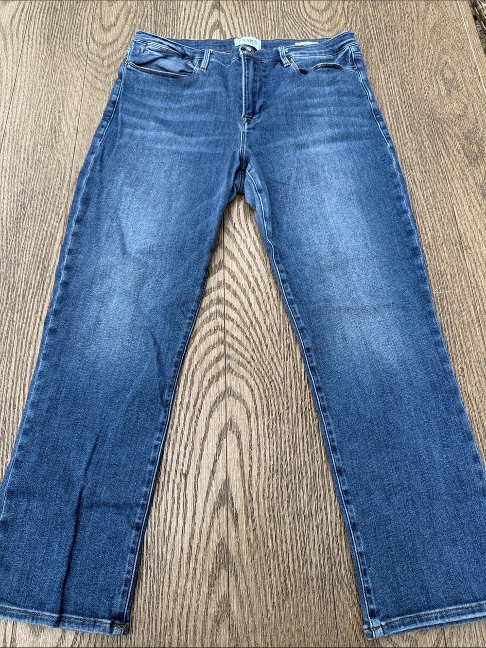 Frame Denim Straight Leg Jeans in Mid Blue - Picture 3 of 5